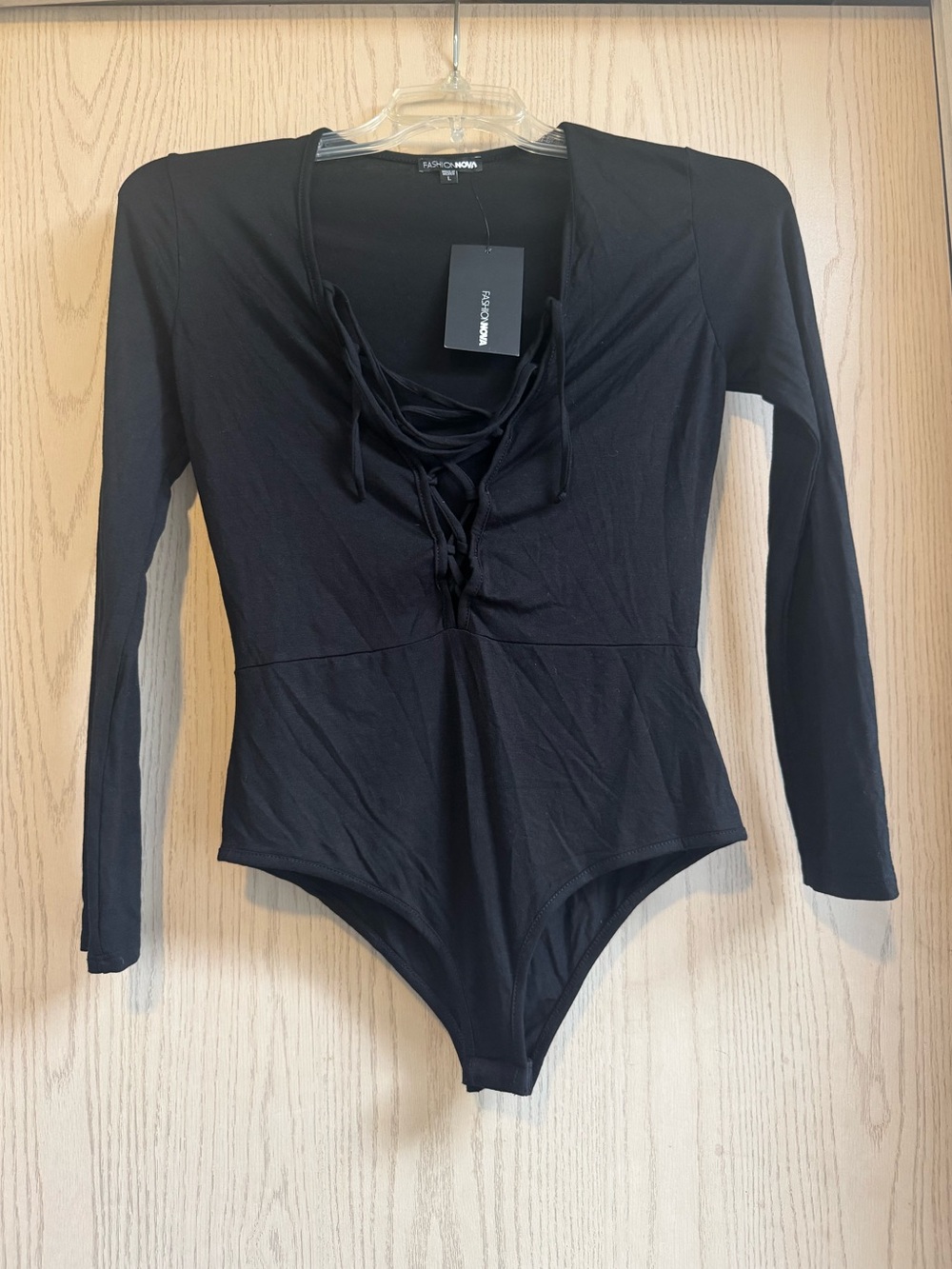 NWT Fashion Nova Black "String You Along" Bodysuit size Large